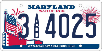 MD license plate 3AB4025