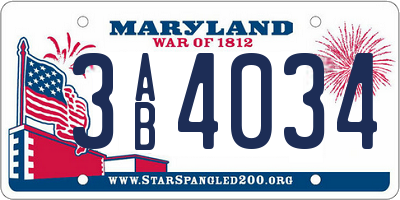 MD license plate 3AB4034