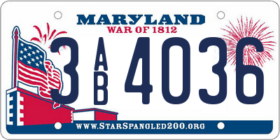 MD license plate 3AB4036