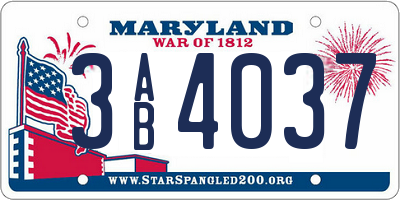 MD license plate 3AB4037