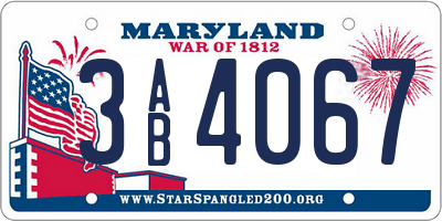 MD license plate 3AB4067