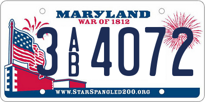 MD license plate 3AB4072