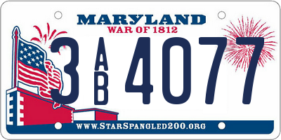 MD license plate 3AB4077