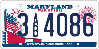 MD license plate 3AB4086