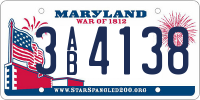 MD license plate 3AB4138