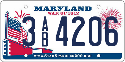 MD license plate 3AB4206