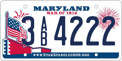 MD license plate 3AB4222
