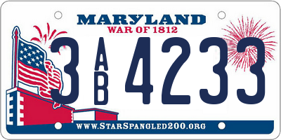 MD license plate 3AB4233