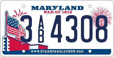 MD license plate 3AB4308