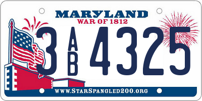 MD license plate 3AB4325