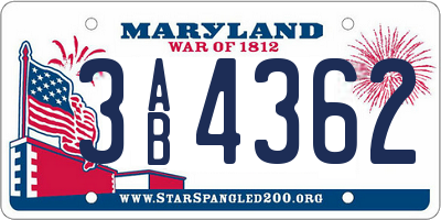 MD license plate 3AB4362