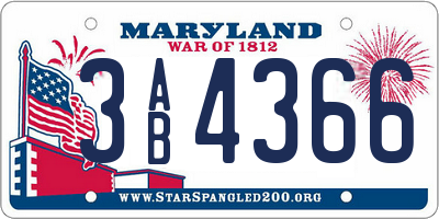 MD license plate 3AB4366