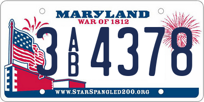 MD license plate 3AB4378