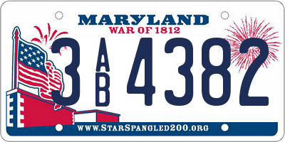 MD license plate 3AB4382