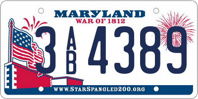 MD license plate 3AB4389
