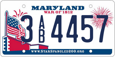 MD license plate 3AB4457
