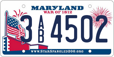 MD license plate 3AB4502