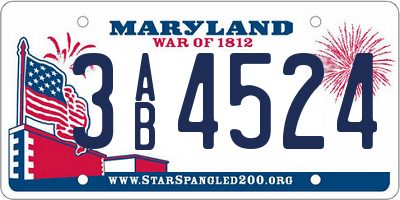 MD license plate 3AB4524