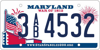 MD license plate 3AB4532