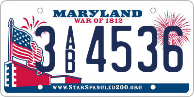 MD license plate 3AB4536
