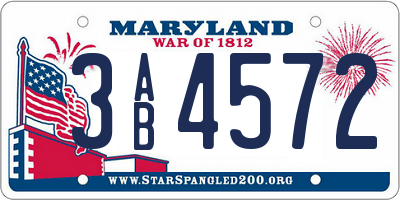 MD license plate 3AB4572