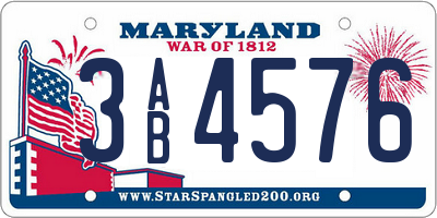 MD license plate 3AB4576