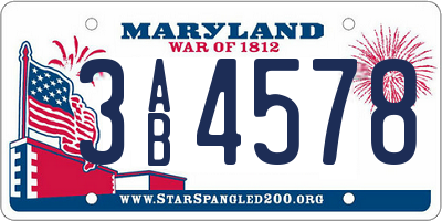 MD license plate 3AB4578