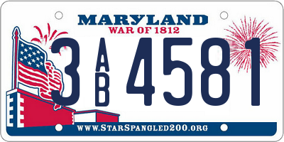 MD license plate 3AB4581