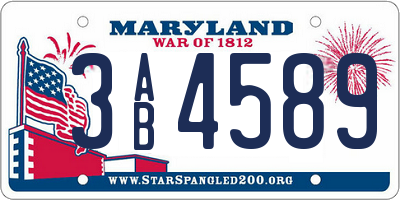MD license plate 3AB4589