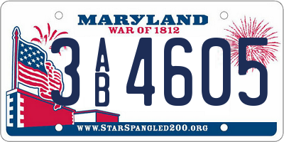 MD license plate 3AB4605