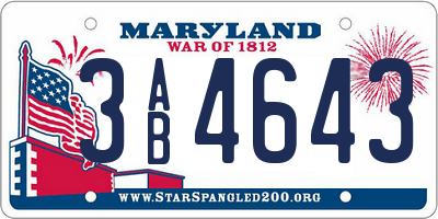 MD license plate 3AB4643