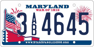 MD license plate 3AB4645