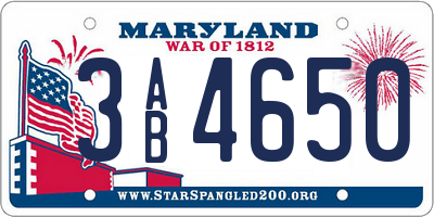MD license plate 3AB4650
