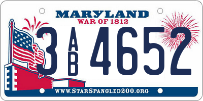 MD license plate 3AB4652