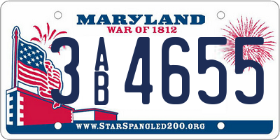 MD license plate 3AB4655