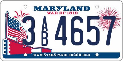 MD license plate 3AB4657