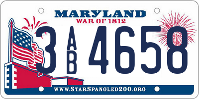 MD license plate 3AB4658