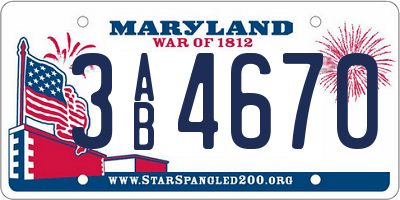 MD license plate 3AB4670