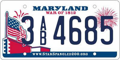 MD license plate 3AB4685