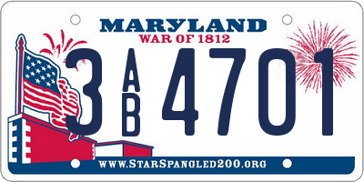 MD license plate 3AB4701