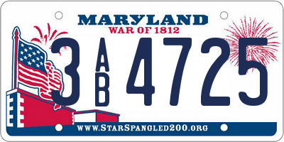 MD license plate 3AB4725