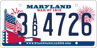 MD license plate 3AB4726