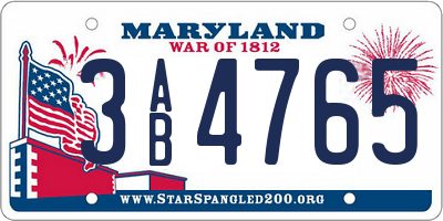 MD license plate 3AB4765