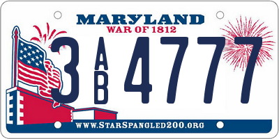 MD license plate 3AB4777