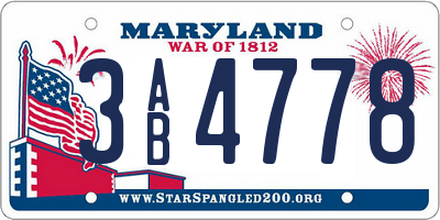MD license plate 3AB4778