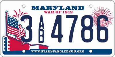 MD license plate 3AB4786