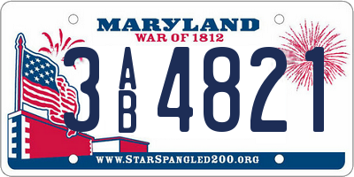 MD license plate 3AB4821