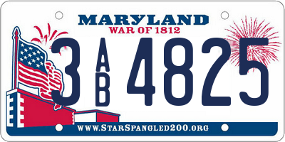 MD license plate 3AB4825