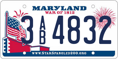 MD license plate 3AB4832