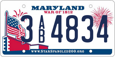 MD license plate 3AB4834